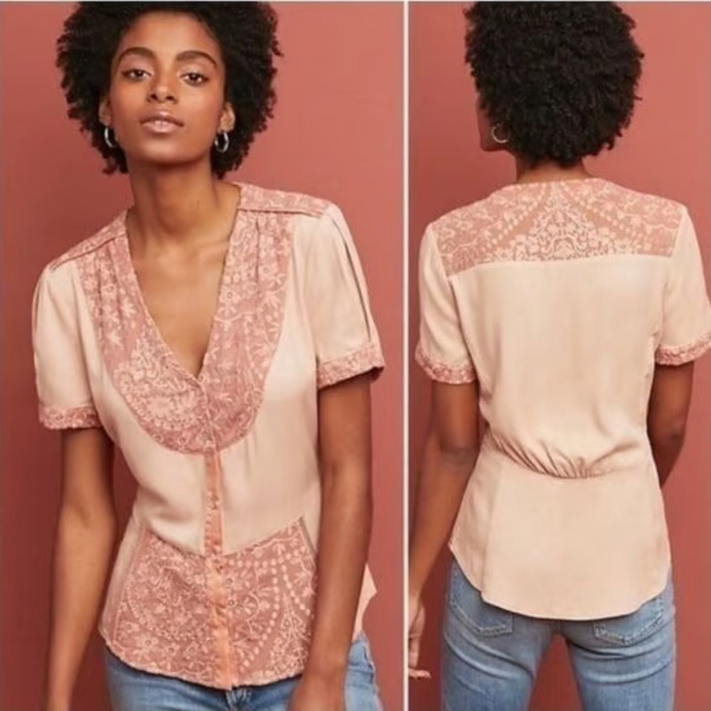 Anthropologie Tiny Talia Blouse Peplum Top in Dusty Blush Rose